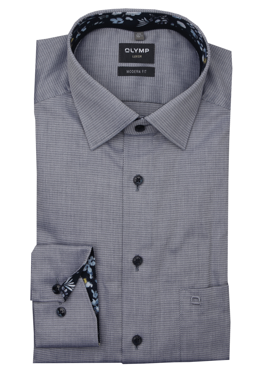 Produktbild fr 'OLYMP Luxor modern fit Hemd extra kurzer Arm New Kent Kragen Struktur rauchblau'
