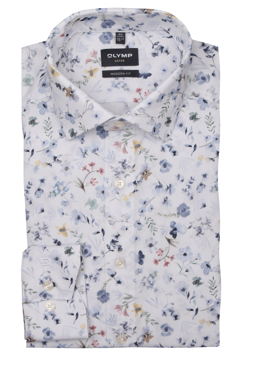 Produktbild fr 'OLYMP Luxor modern fit Hemd extra langer Arm New Kent Kragen Blumenmuster blau'