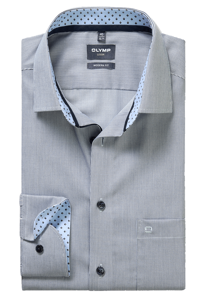 Produktbild f�r 'OLYMP Luxor modern fit Hemd Langarm New Kent Kragen Streifen dunkelblau'