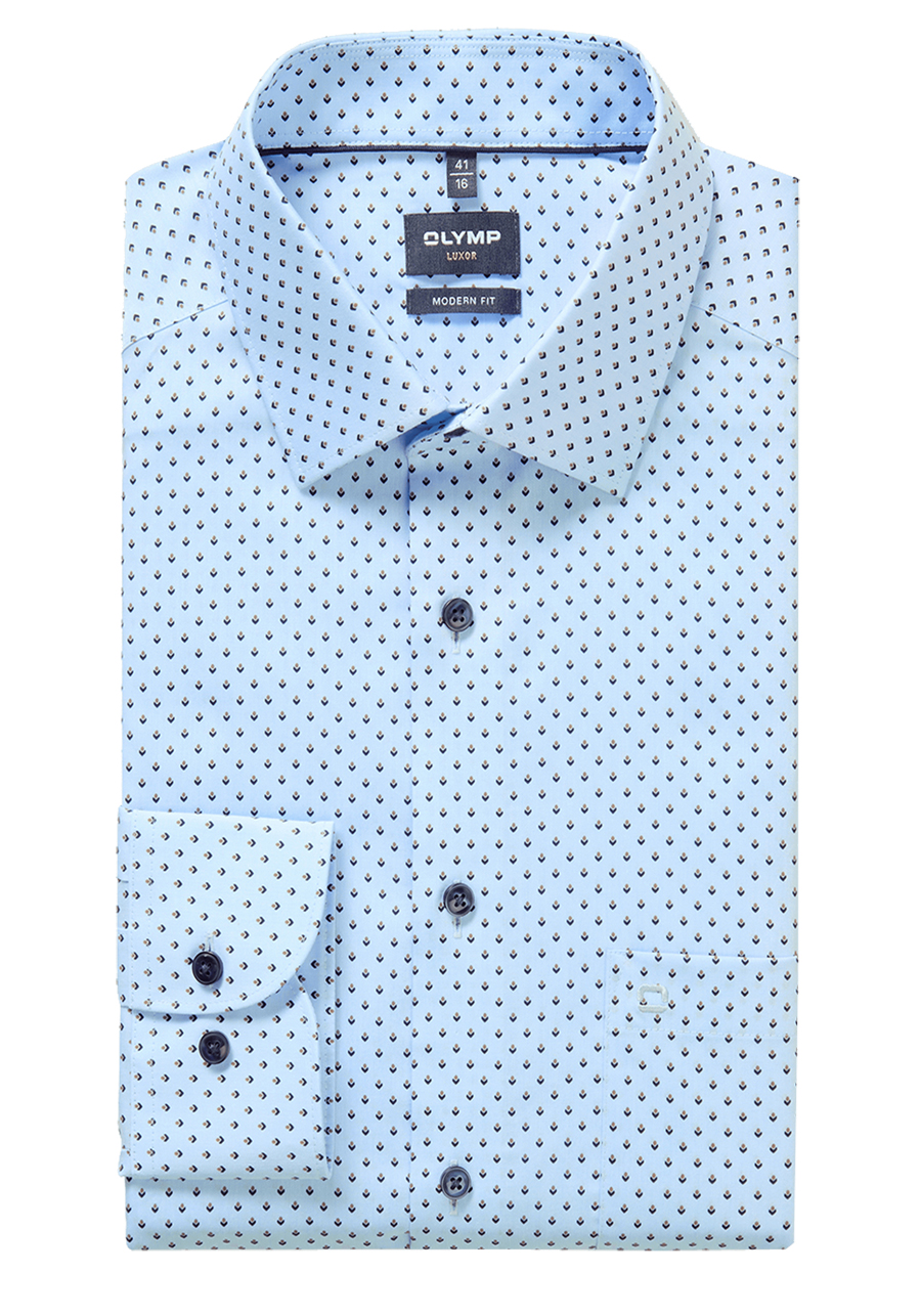Produktbild f�r 'OLYMP Luxor modern fit Hemd Langarm New Kent Kragen Muster hellblau'