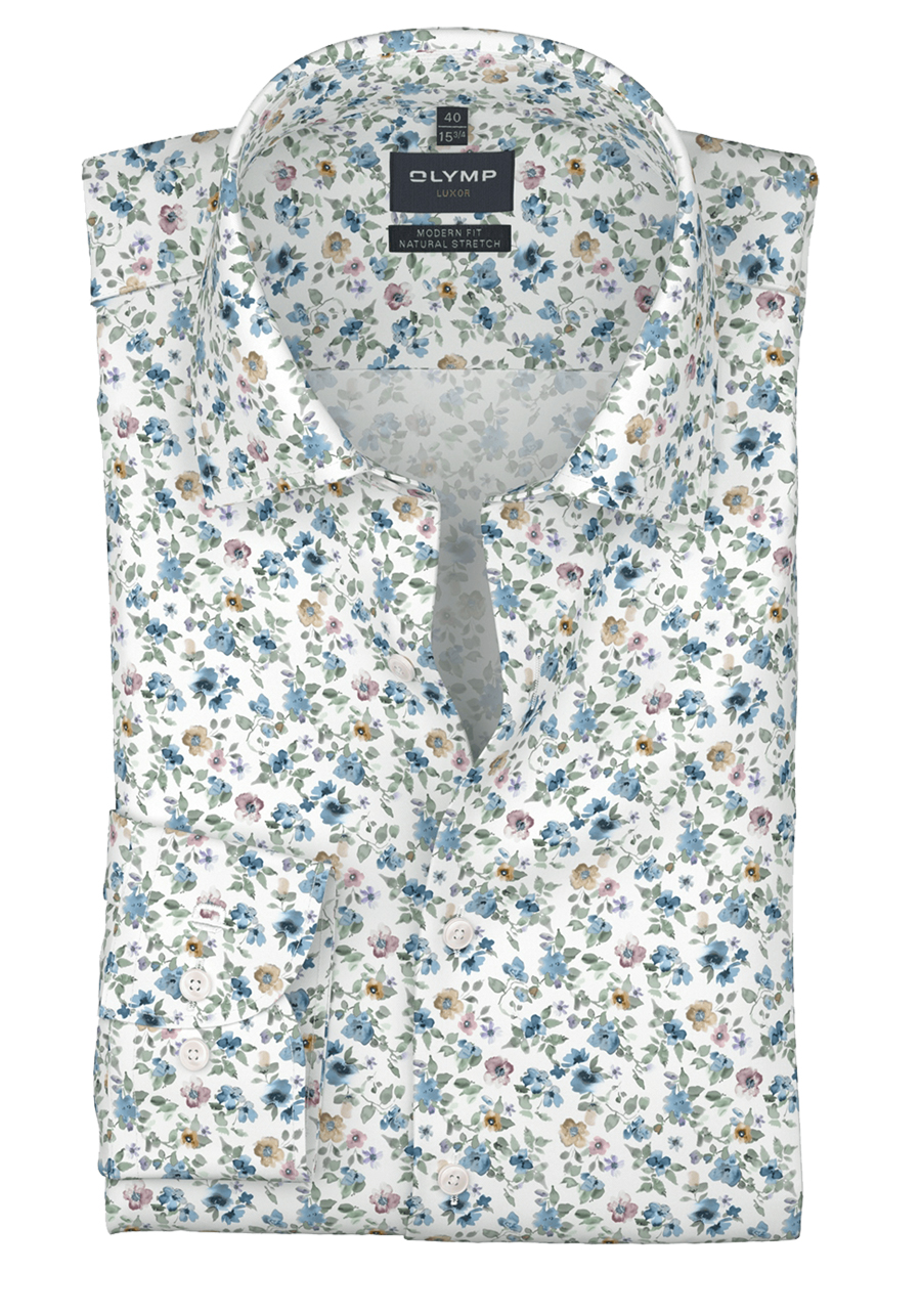 Produktbild f�r 'OLYMP Luxor modern fit Hemd extra kurzer Arm New Kent Kragen Blumenmuster wei�'