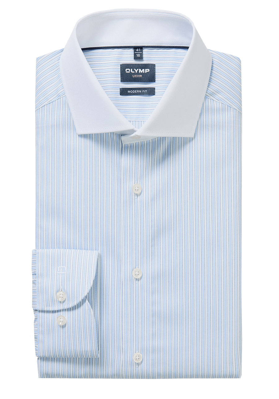 Produktbild f�r 'OLYMP Luxor modern fit Hemd Langarm Haifischkragen Streifen hellblau'