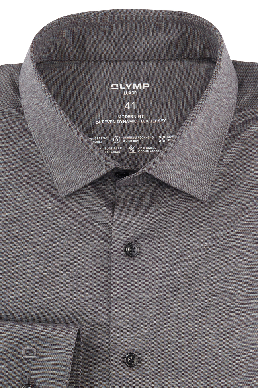 OLYMP Luxor 24/Seven modern fit Hemd extra langer Arm New Kent Kragen  Jersey anthrazit