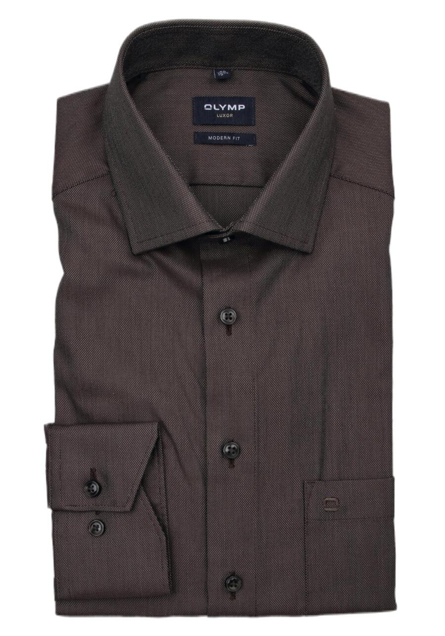 Produktbild fr 'OLYMP Luxor modern fit Hemd extra kurzer Arm New Kent Kragen Struktur braun'