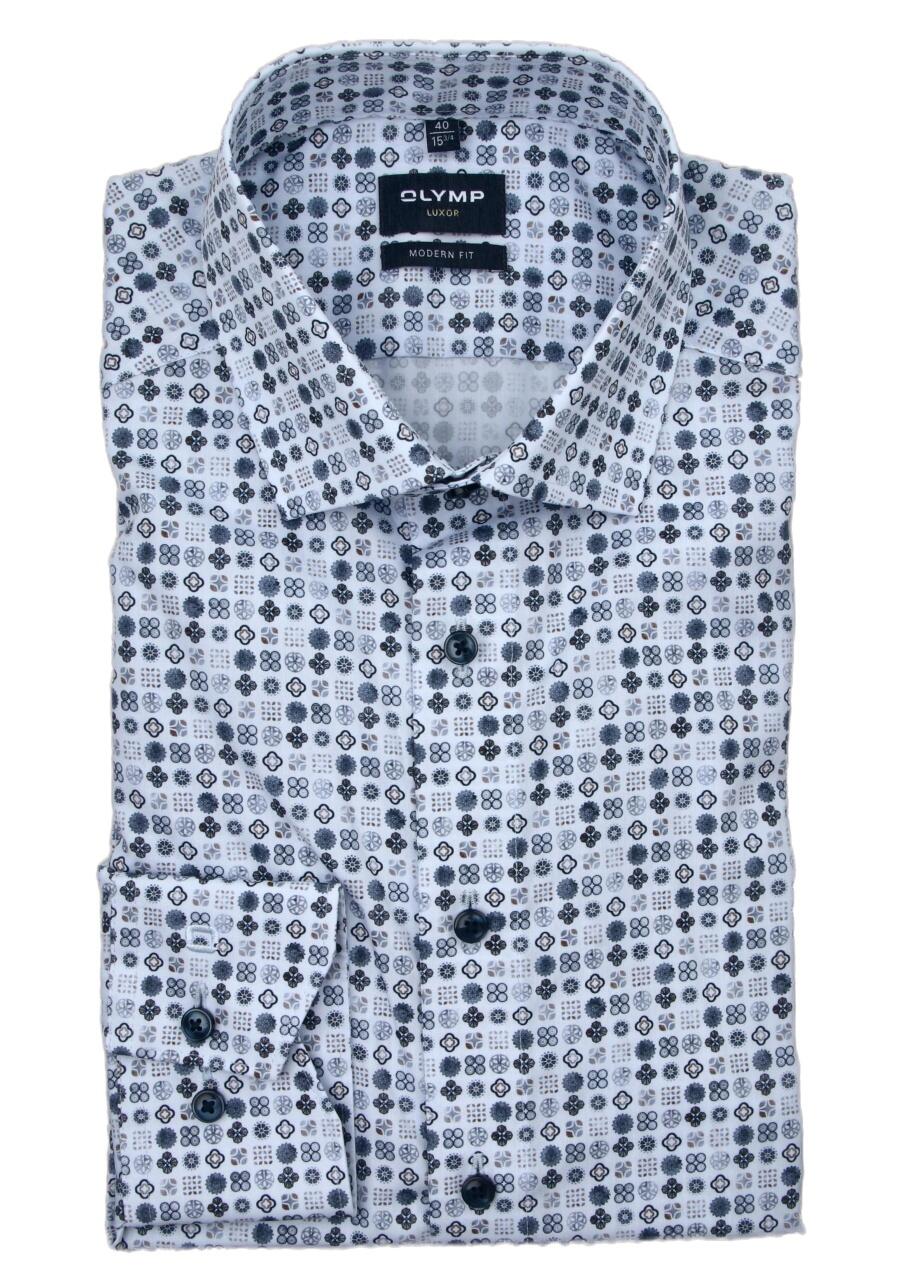 Produktbild fr 'OLYMP Luxor modern fit Hemd Langarm New Kent Kragen Muster blau'