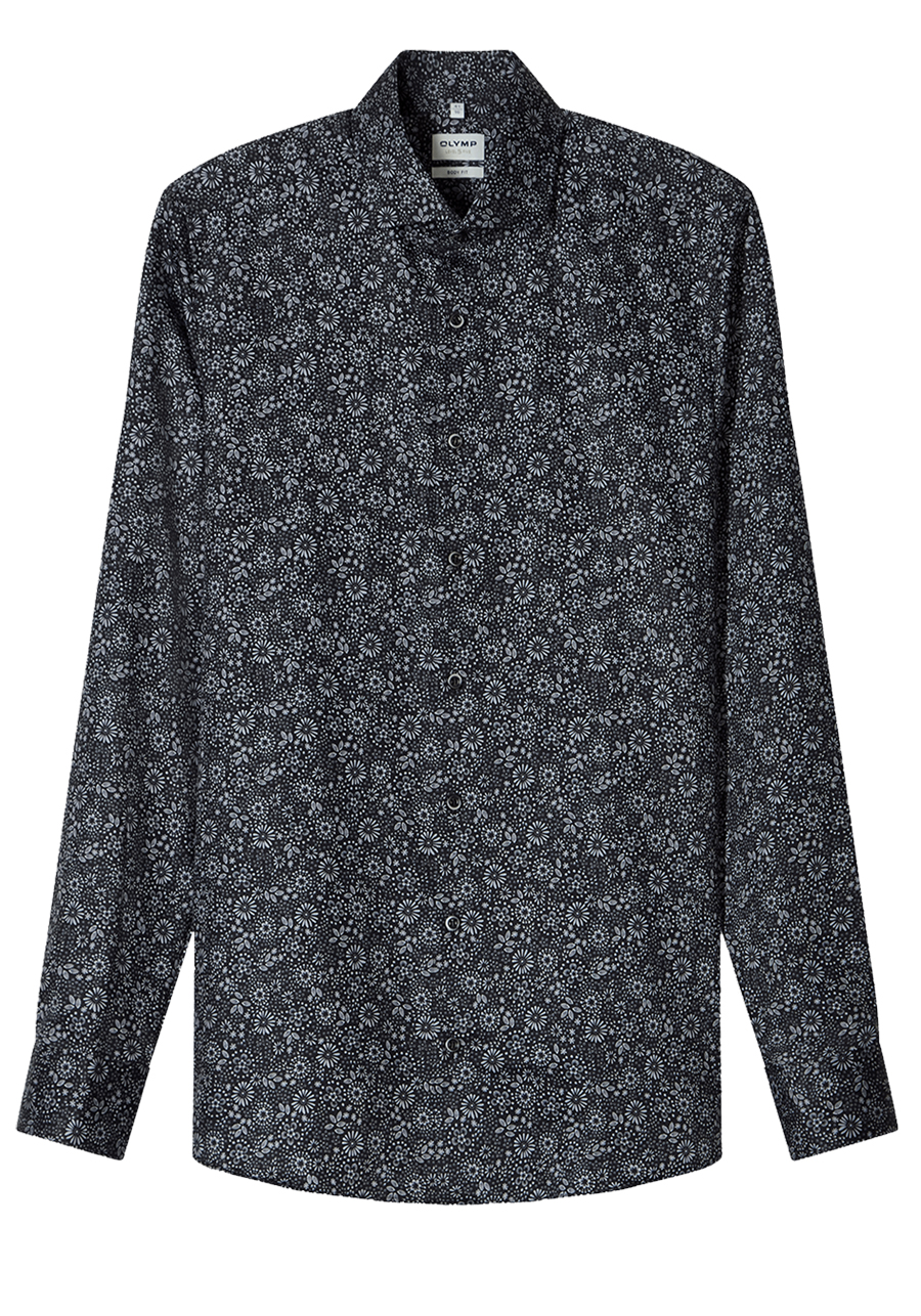 Produktbild f�r 'OLYMP Level Five body fit Hemd extra langer Arm Haifischkragen Satin Blumenmuster schwarz'