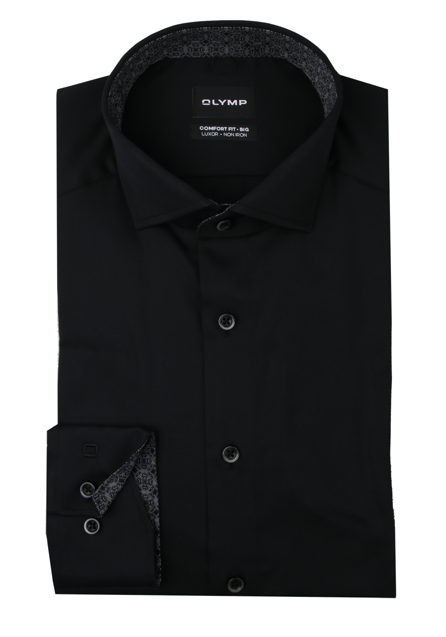 Produktbild f�r 'OLYMP Luxor comfort fit big Hemd Langarm New Kent Kragen Satin schwarz'