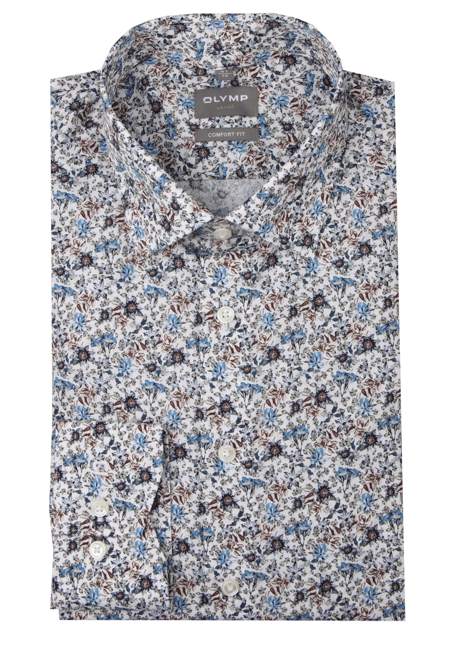 Produktbild f�r 'OLYMP Luxor comfort fit Hemd Langarm New Kent Kragen Blumenmuster wei�'