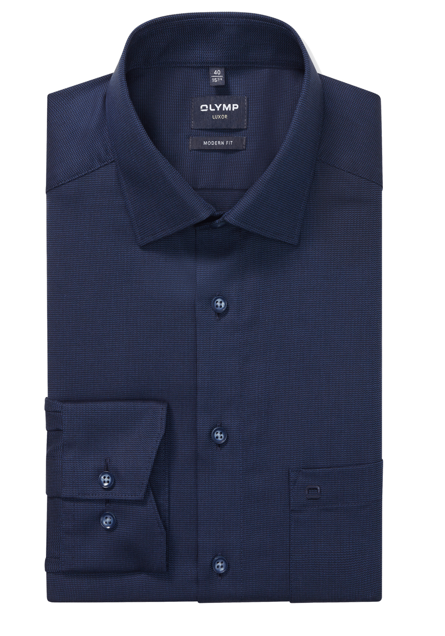 Produktbild f�r 'OLYMP Luxor modern fit Hemd Langarm New Kent Kragen Muster blau'