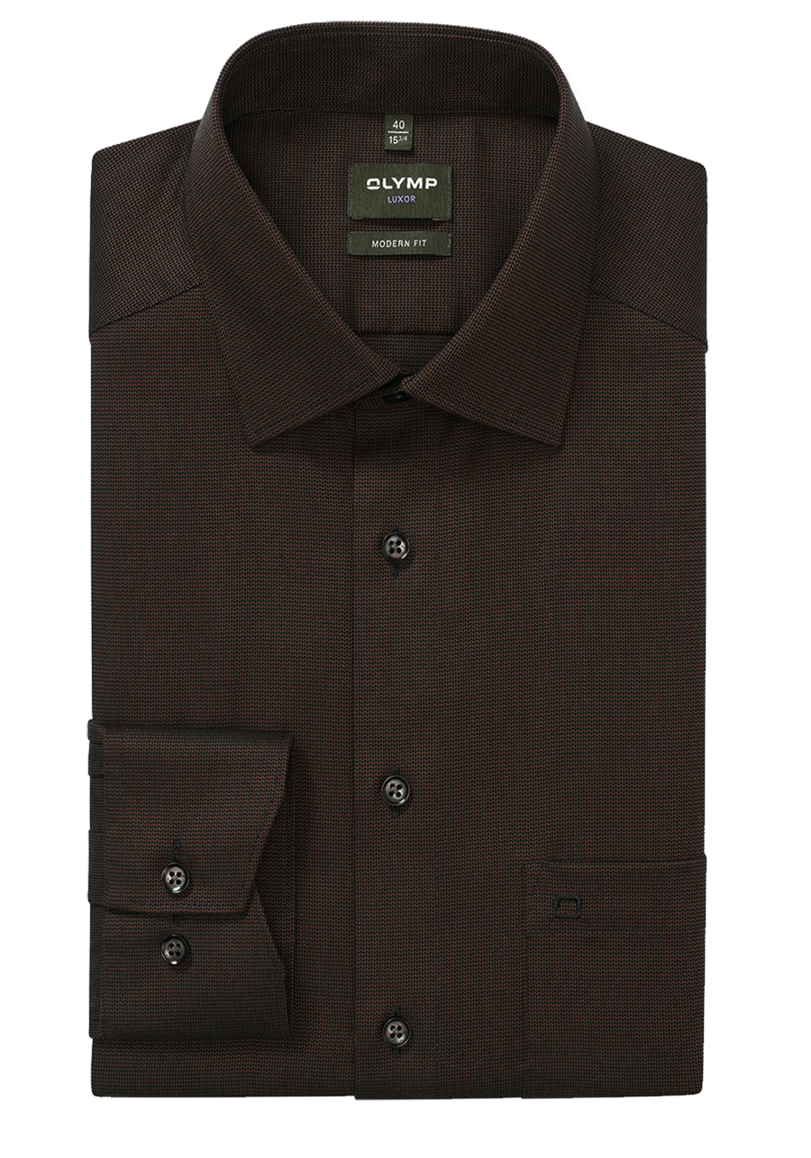 Produktbild f�r 'OLYMP Luxor modern fit Hemd extra langer Arm New Kent Kragen Muster braun'