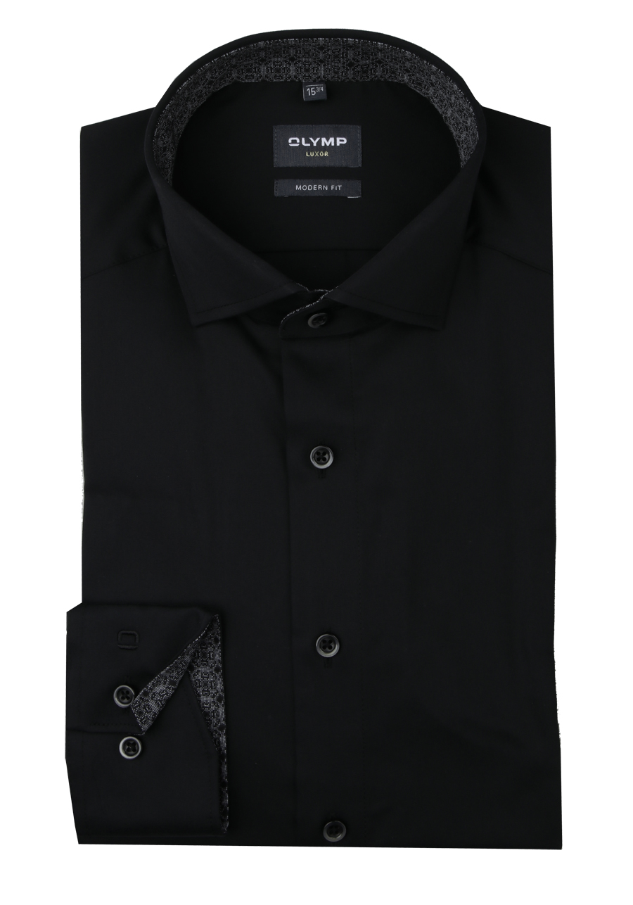 Produktbild f�r 'OLYMP Luxor modern fit Hemd extra langer Arm Haifischkragen Satin schwarz'