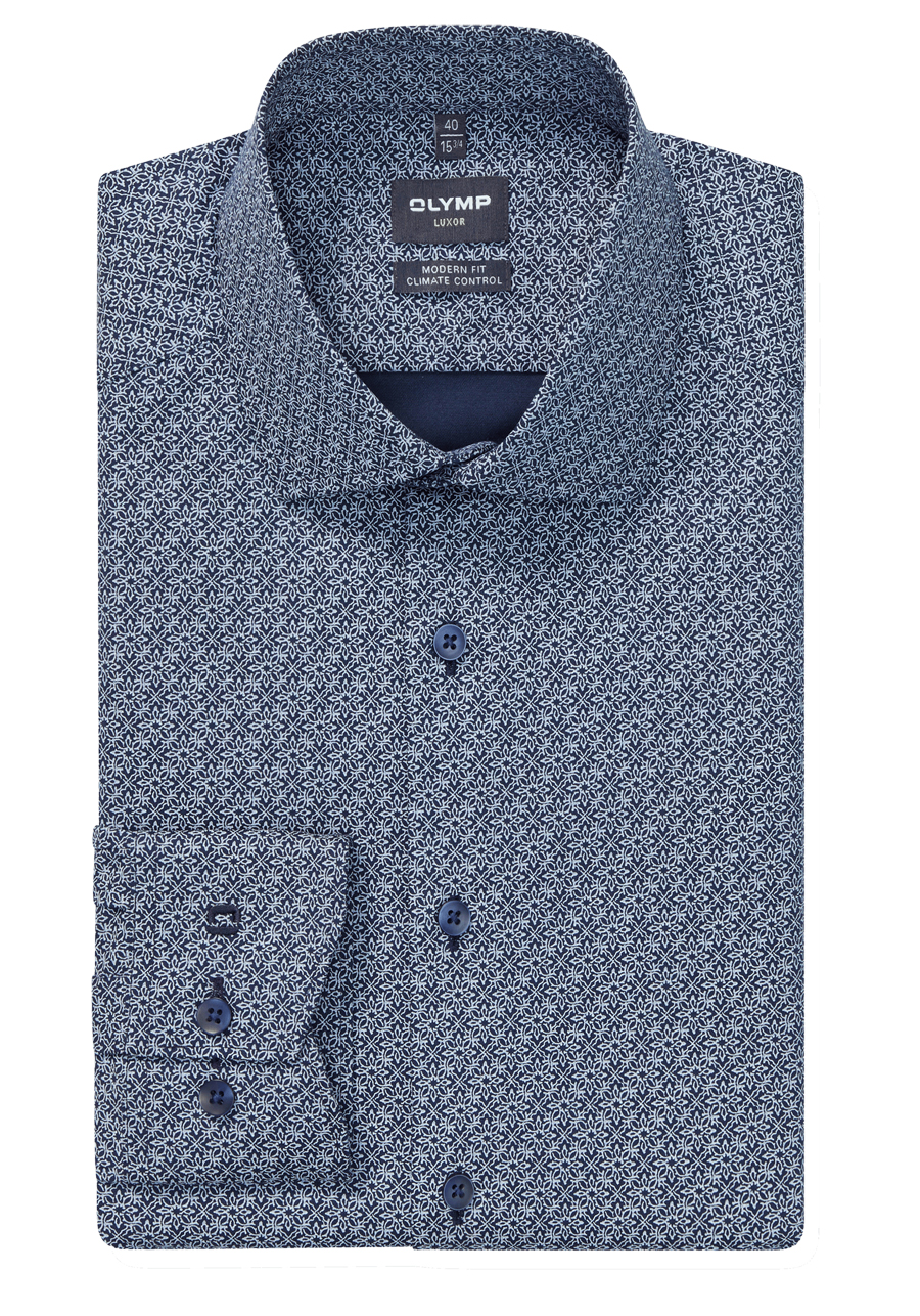 Produktbild f�r 'OLYMP Luxor 24/Seven modern fit Hemd extra langer Arm New Kent Kragen Muster blau'
