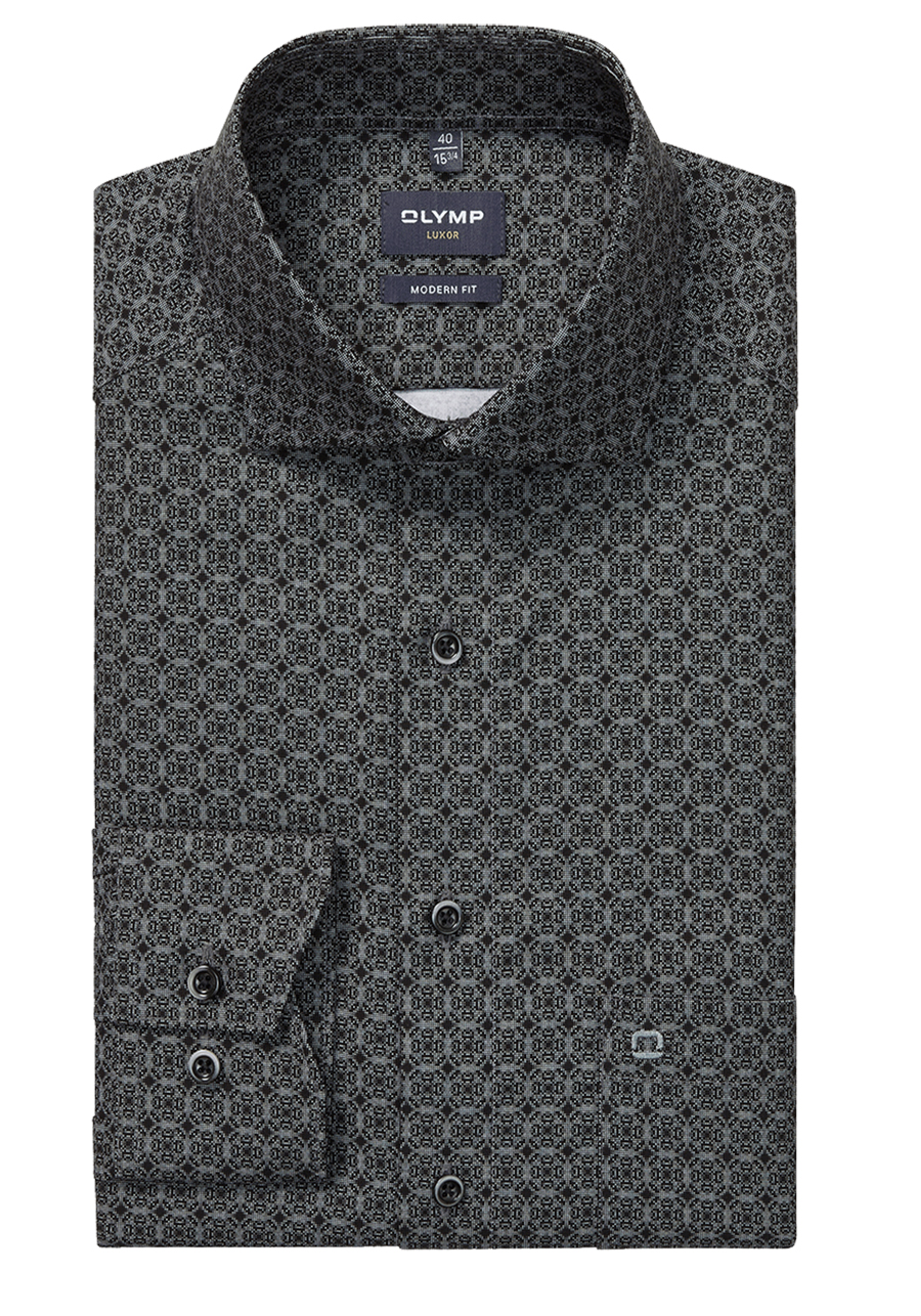Produktbild f�r 'OLYMP Luxor modern fit Hemd extra langer Arm Haifischkragen Satin Muster schwarz'