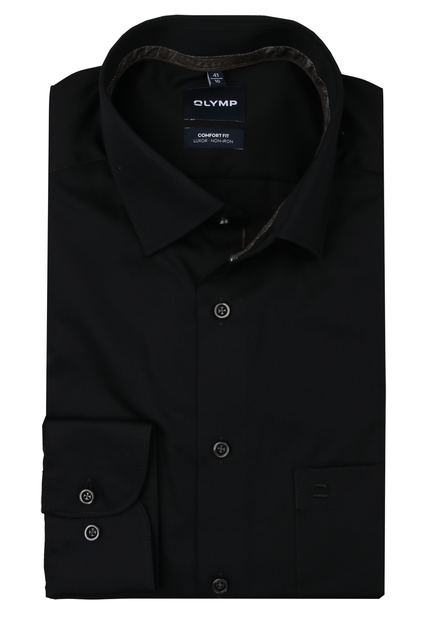 Produktbild f�r 'OLYMP Luxor comfort fit Hemd Langarm New Kent Kragen Feintwill schwarz'
