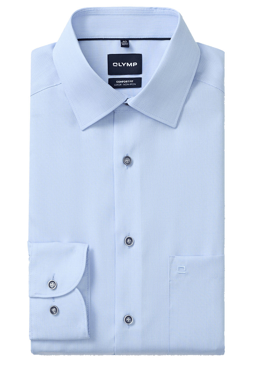 Produktbild f�r 'OLYMP Luxor comfort fit Hemd Langarm New Kent Kragen Muster hellblau'