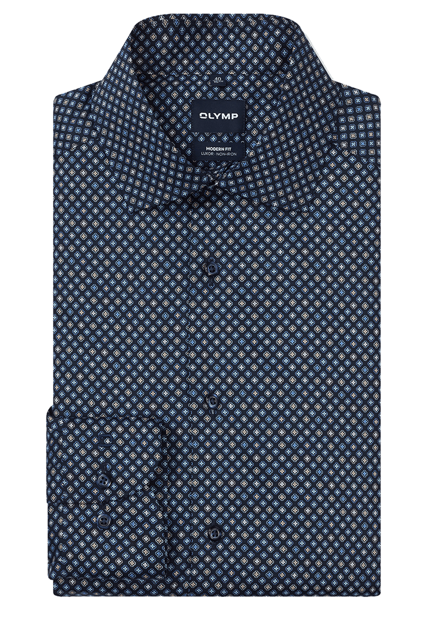 Produktbild f�r 'OLYMP Luxor modern fit Hemd extra langer Arm New Kent Kragen Muster blau'