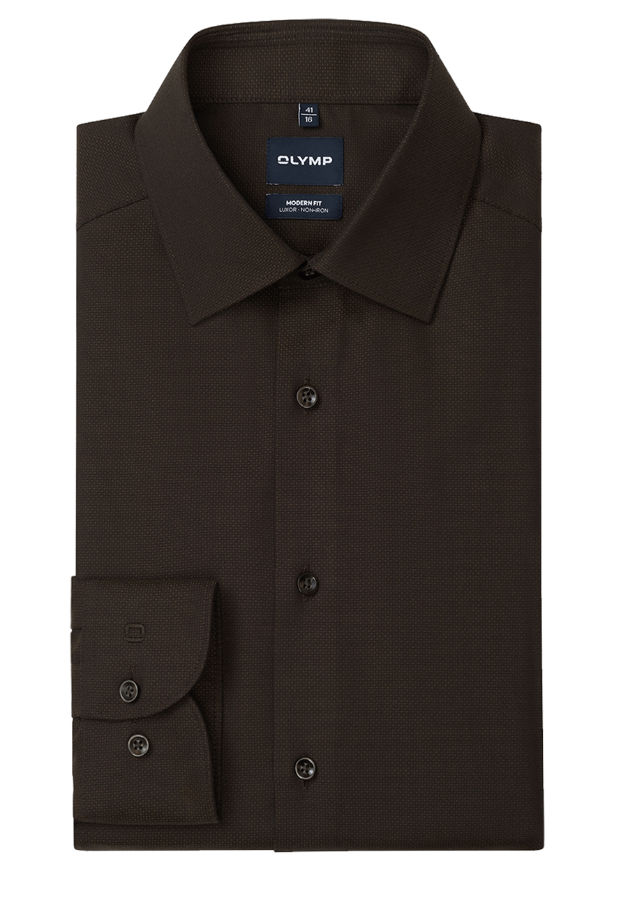 Produktbild f�r 'OLYMP Luxor modern fit Hemd Langarm New Kent Kragen Struktur schwarzbraun'