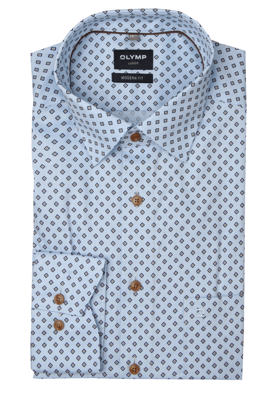 Produktbild fr 'OLYMP Luxor modern fit Hemd extra langer Arm New Kent Kragen Muster hellblau'