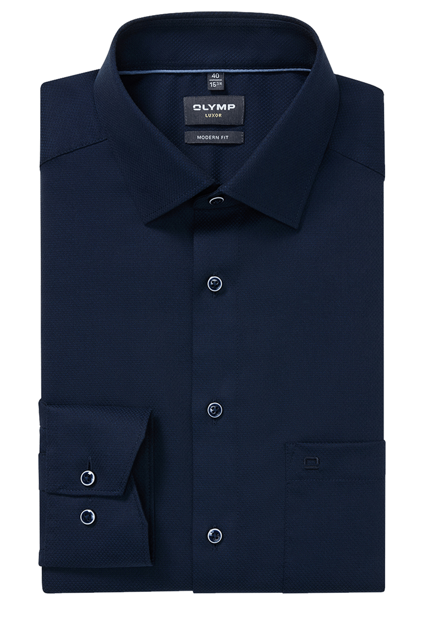 Produktbild f�r 'OLYMP Luxor modern fit Hemd Langarm New Kent Kragen Struktur nachtblau'