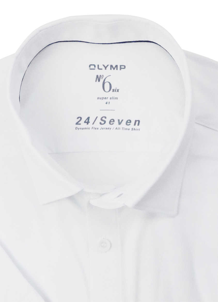 OLYMP No. Six 24/Seven Struktur slim weiß Halbarm Haifischkragen Businesshemd super