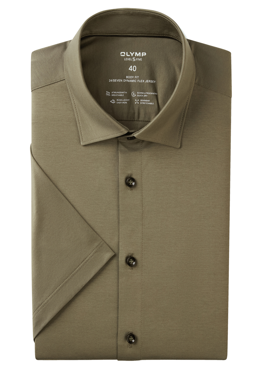 Produktbild fr 'OLYMP Level Five 24/Seven body fit Hemd Halbarm Jersey Stretch oliv'