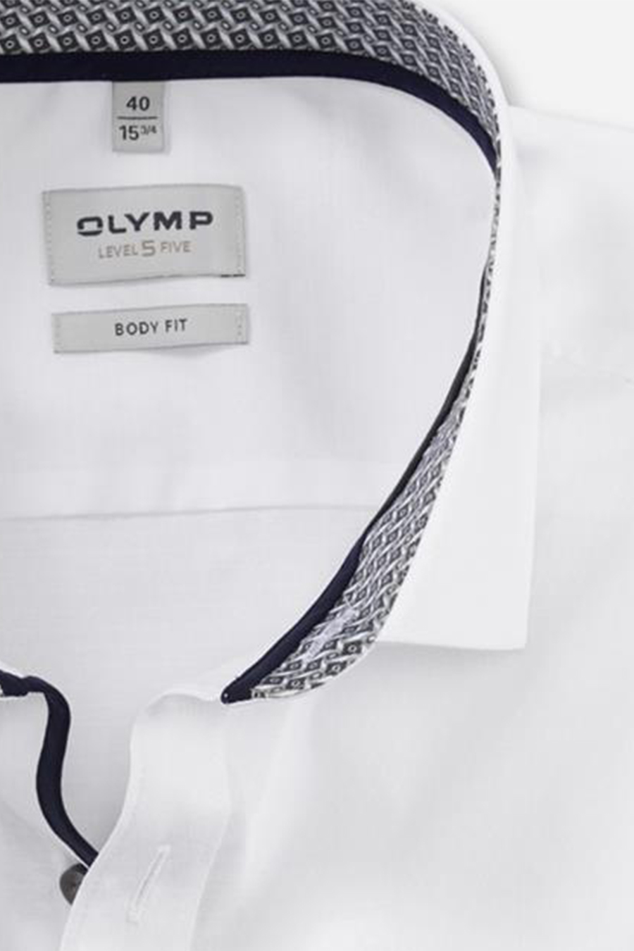 Kragen Kent Level New Hemd body Muster OLYMP Langarm fit Five weiß