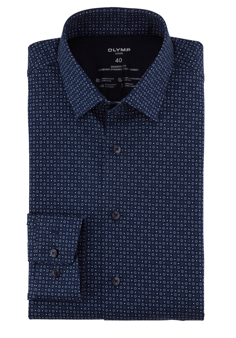 Produktbild fr 'OLYMP Luxor modern fit 24/Seven Hemd Langarm New Kent Kragen Muster dunkelblau'