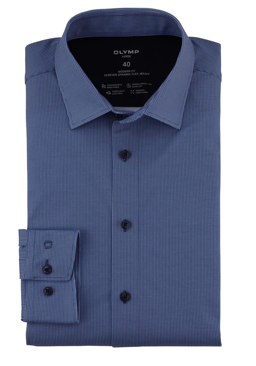 Produktbild fr 'OLYMP Luxor modern fit 24/Seven Hemd Langarm New Kent Kragen Muster blau'
