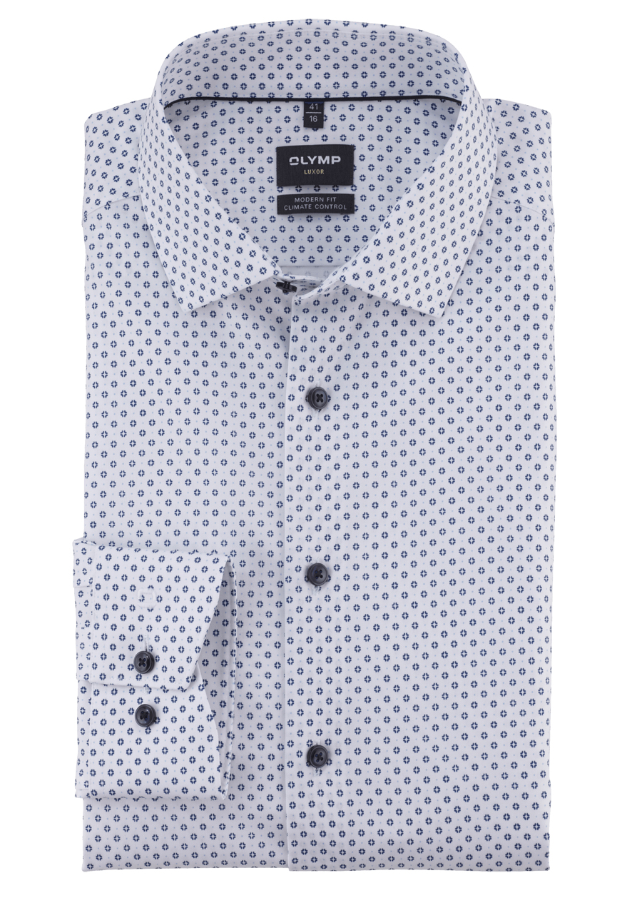 Produktbild fr 'OLYMP Luxor 24/Seven modern fit Hemd Langarm New Kent Kragen Stretch Muster blau'