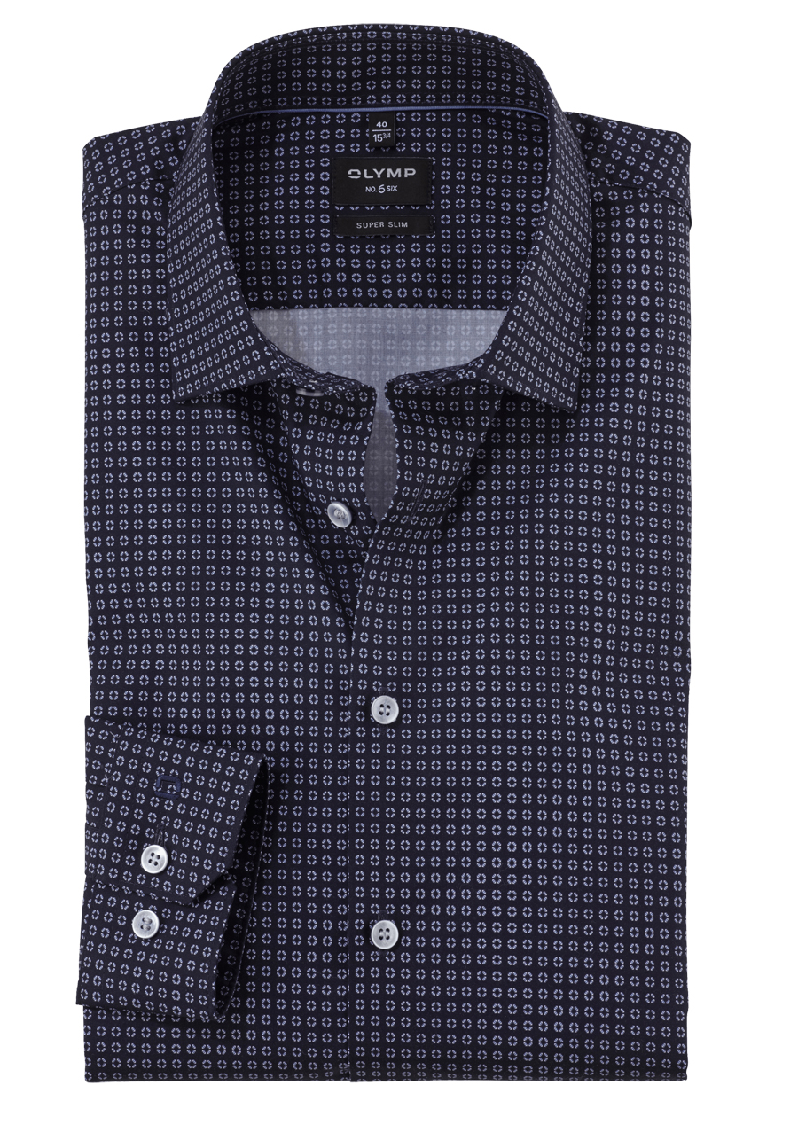 Produktbild fr 'OLYMP No. Six super slim Hemd Langarm New Kent Kragen Muster dunkelblau'