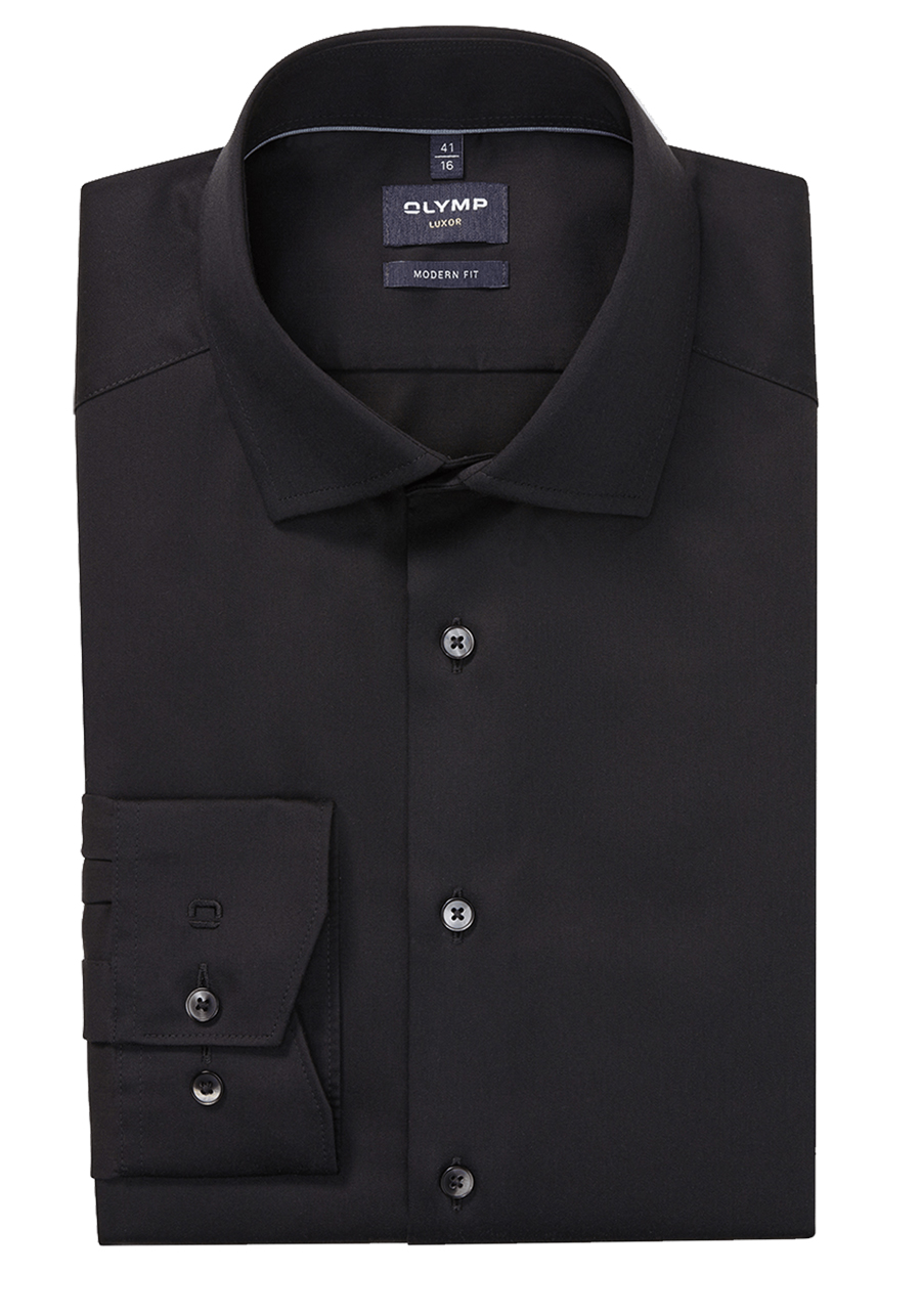 Produktbild f�r 'OLYMP Luxor modern fit Hemd Langarm Haifischkragen Satin schwarz'