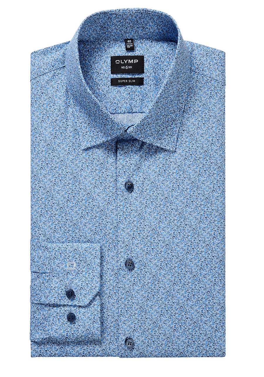 Produktbild f�r 'OLYMP No. Six super slim Hemd Langarm New Kent Kragen Muster blau'