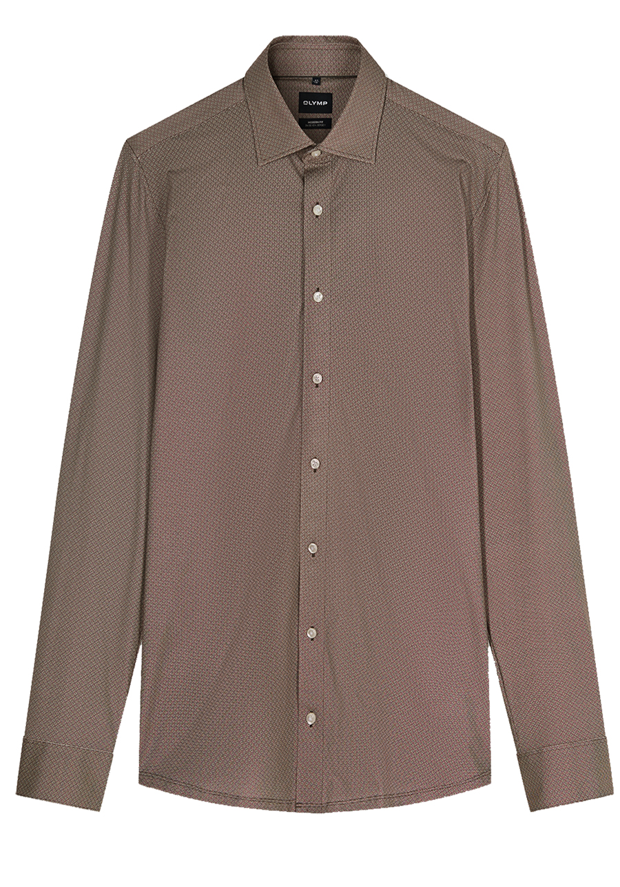 Produktbild f�r 'OLYMP Luxor 24/Seven modern fit Hemd Langarm New Kent Kragen Jersey Muster braun'