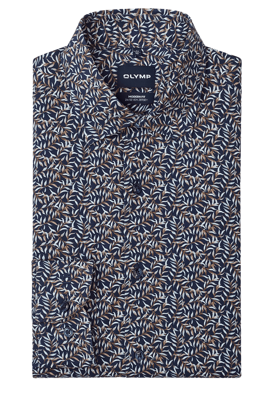 Produktbild f�r 'OLYMP Luxor 24/Seven modern fit Hemd Langarm New Kent Kragen Jersey Muster blau'