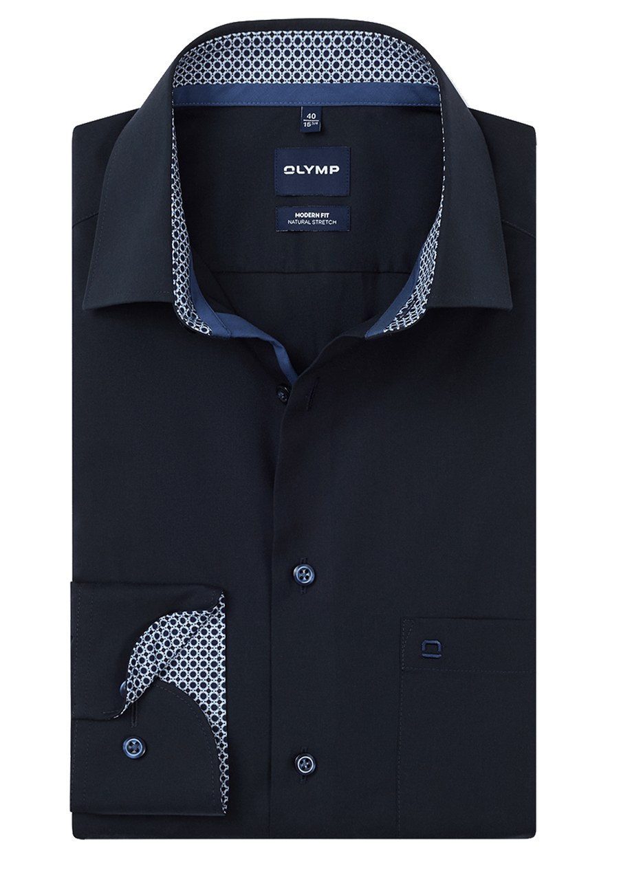 Produktbild f�r 'OLYMP Luxor modern fit Hemd Langarm New Kent Kragen Popeline nachtblau'