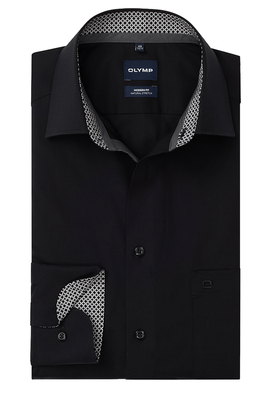 Produktbild f�r 'OLYMP Luxor modern fit Hemd Langarm New Kent Kragen Popeline schwarz'