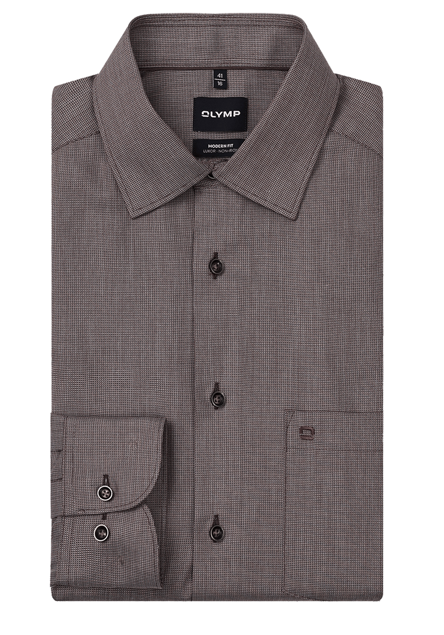 Produktbild f�r 'OLYMP Luxor modern fit Hemd Langarm New Kent Kragen Muster braun'
