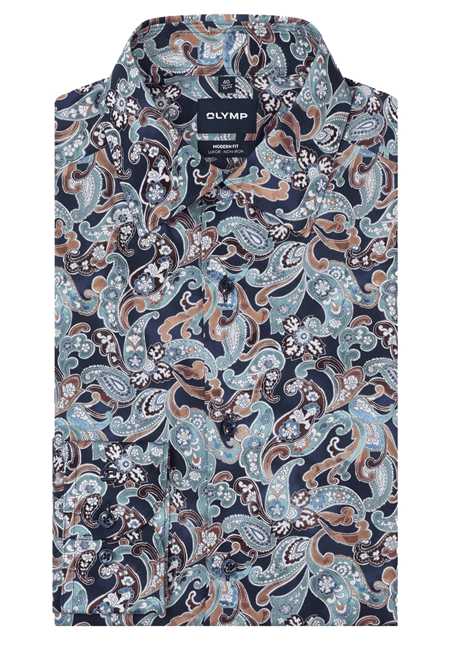 Produktbild f�r 'OLYMP Luxor modern fit Hemd Langarm New Kent Kragen Blumenmuster blau'