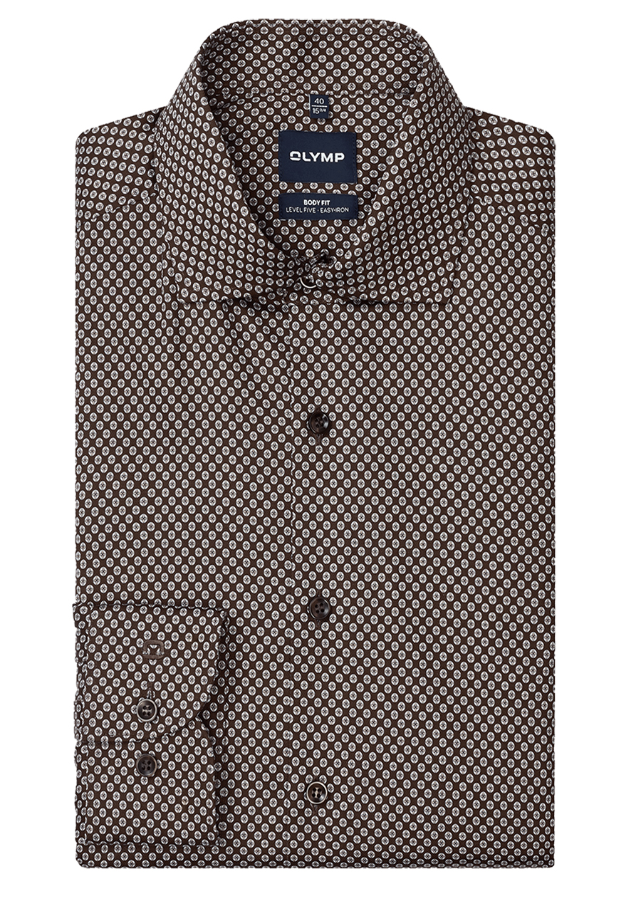 Produktbild f�r 'OLYMP Level Five body fit Hemd Langarm New Kent Kragen Muster braun'