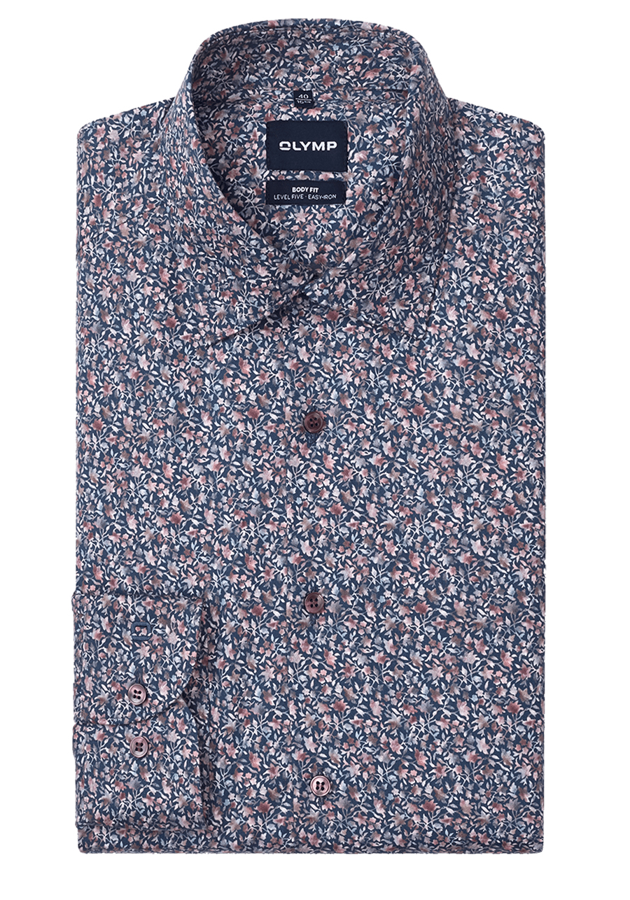 Produktbild f�r 'OLYMP Level Five body fit Hemd Langarm New Kent Kragen Blumenmuster blau'