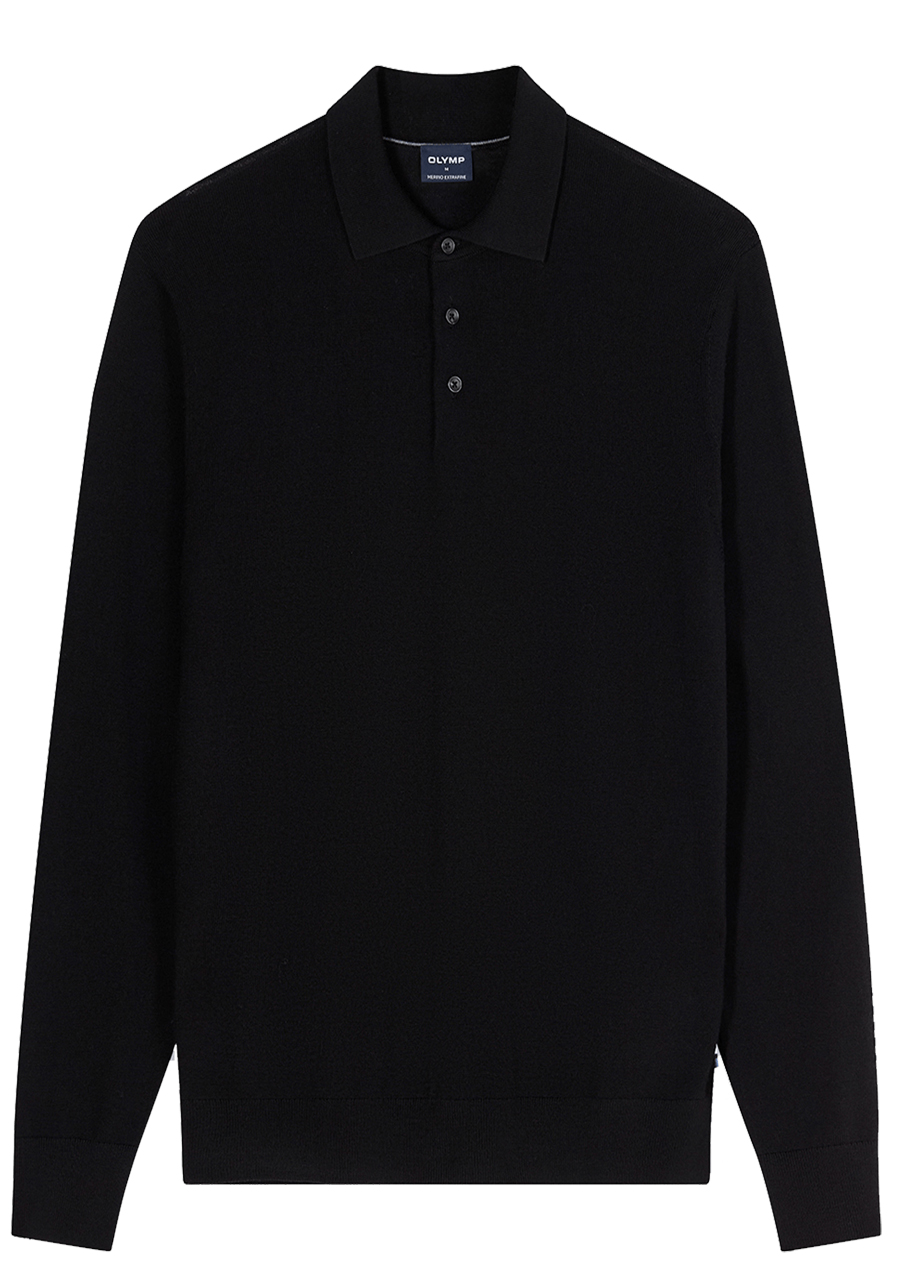 Produktbild f�r 'OLYMP Polo Langarm Strick Merinowolle schwarz'