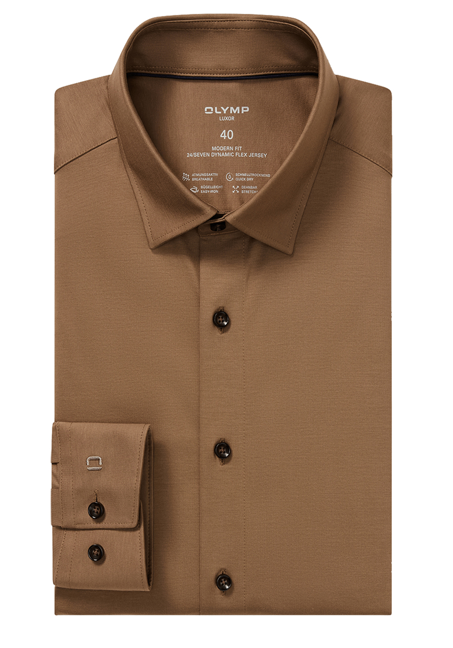 Produktbild f�r 'OLYMP Luxor 24/Seven modern fit Hemd Langarm Jersey Stretch camel'
