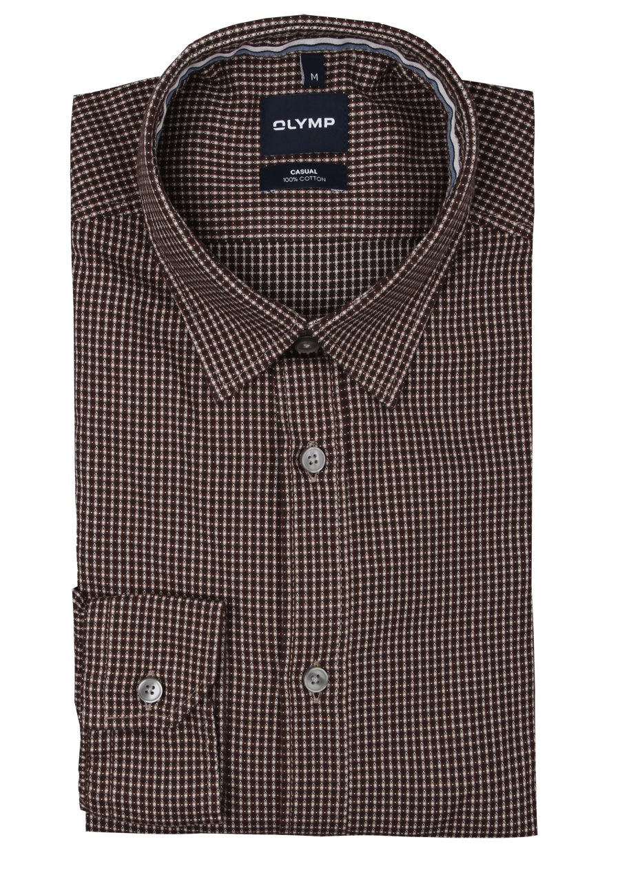 Produktbild f�r 'OLYMP Casual Hemd Langarm New Kent Kragen Muster braun'