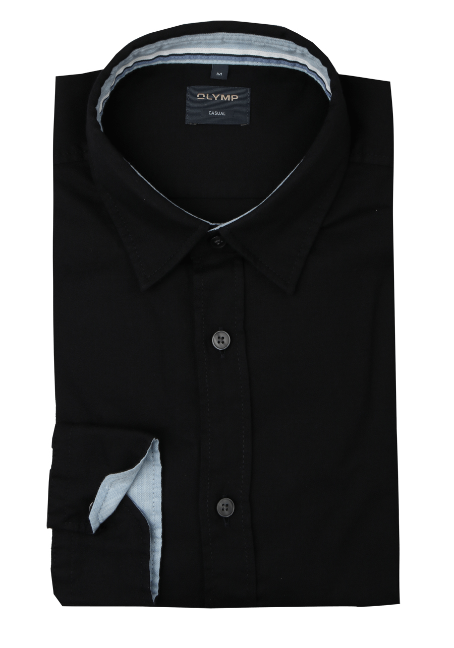 Produktbild f�r 'OLYMP Casual Hemd Langarm New Kent Kragen Struktur schwarz'
