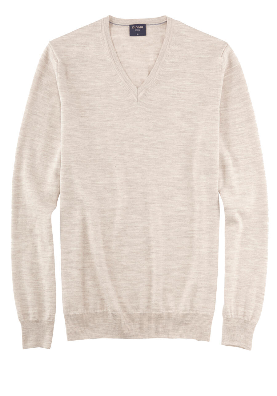 Produktbild fr 'OLYMP Casual Strick Pullover V-Ausschnitt extrafeine Merinowolle hellbraun'