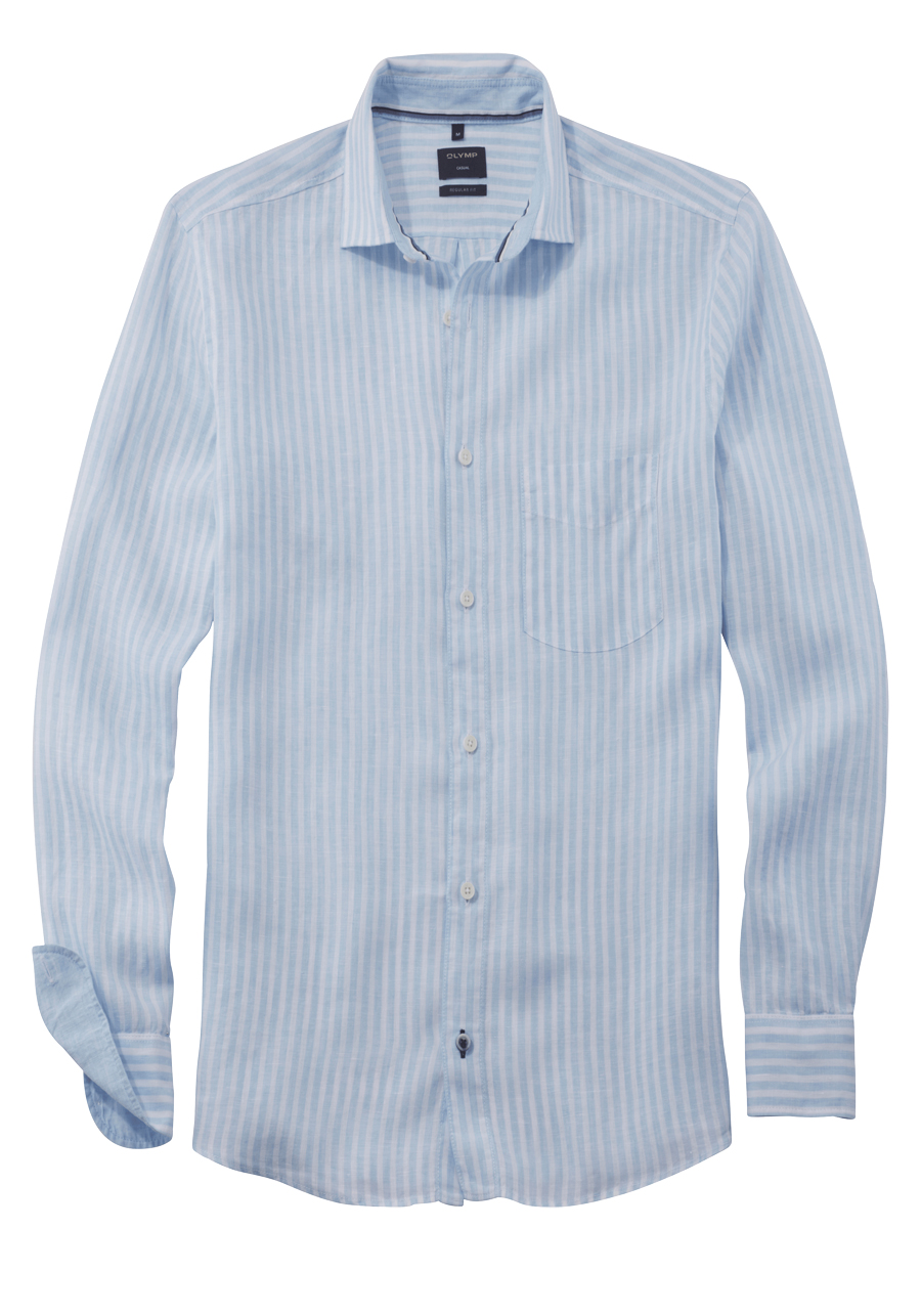 Produktbild fr 'OLYMP Casual regular fit Hemd Langarm New Kent Kragen Leinen Streifen hellblau'