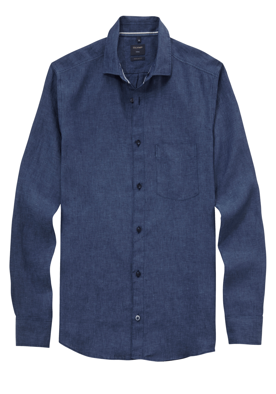 Produktbild fr 'OLYMP Casual regular fit Hemd Langarm New Kent Kragen Leinen dunkelblau'