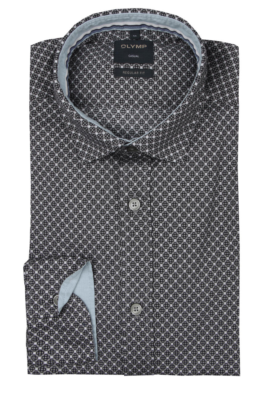 Produktbild fr 'OLYMP Casual regular fit Hemd Langarm New Kent Kragen Muster grau'
