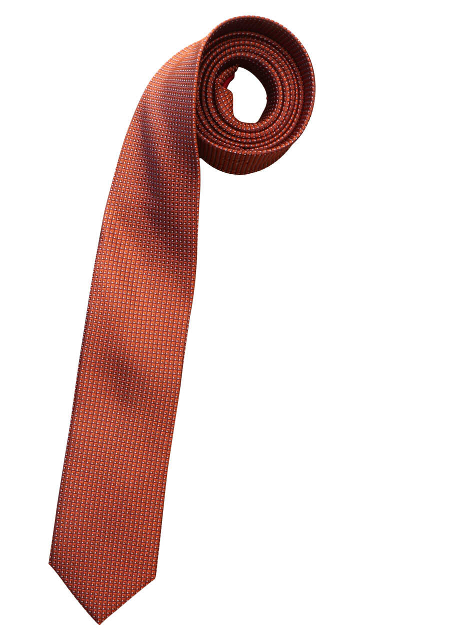 OLYMP Krawatte slim 6,5 breit cm rost Muster Fleckabweisend reiner Seide aus