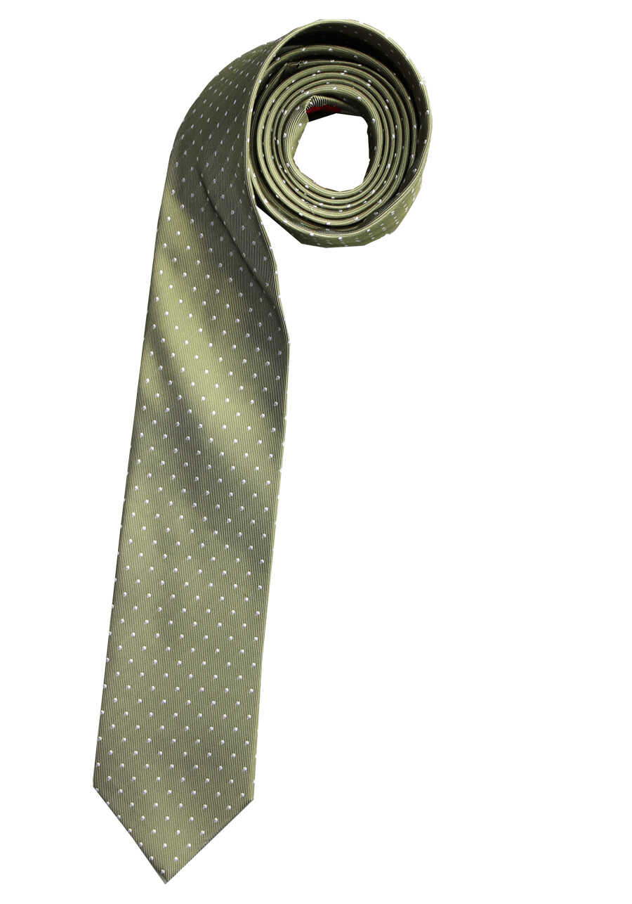OLYMP Krawatte slim 6,5 reiner aus Seide cm Fleckabweisend grün Punkte breit